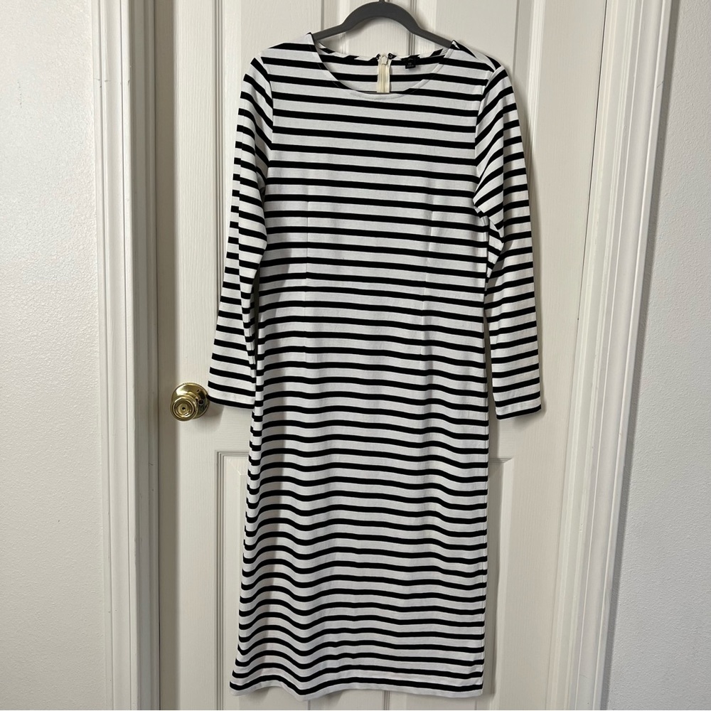 J. Crew Breton Nautical Black and White Stripe Midi Bodycon Shift Dress sz 10 - Picture 4 of 9
